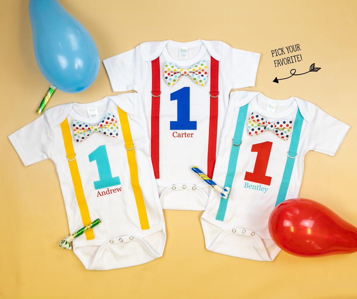 Cuddle Sleep Dream Baby One-Pieces Rainbow Tie &amp; Suspender 1st Birthday Bodysuit