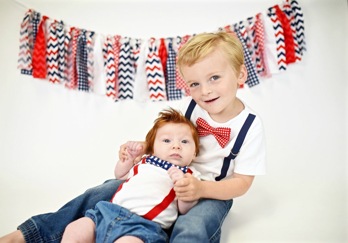 Cuddle Sleep Dream Oh Snap Red or Navy Gingham Tie &amp; Suspenders