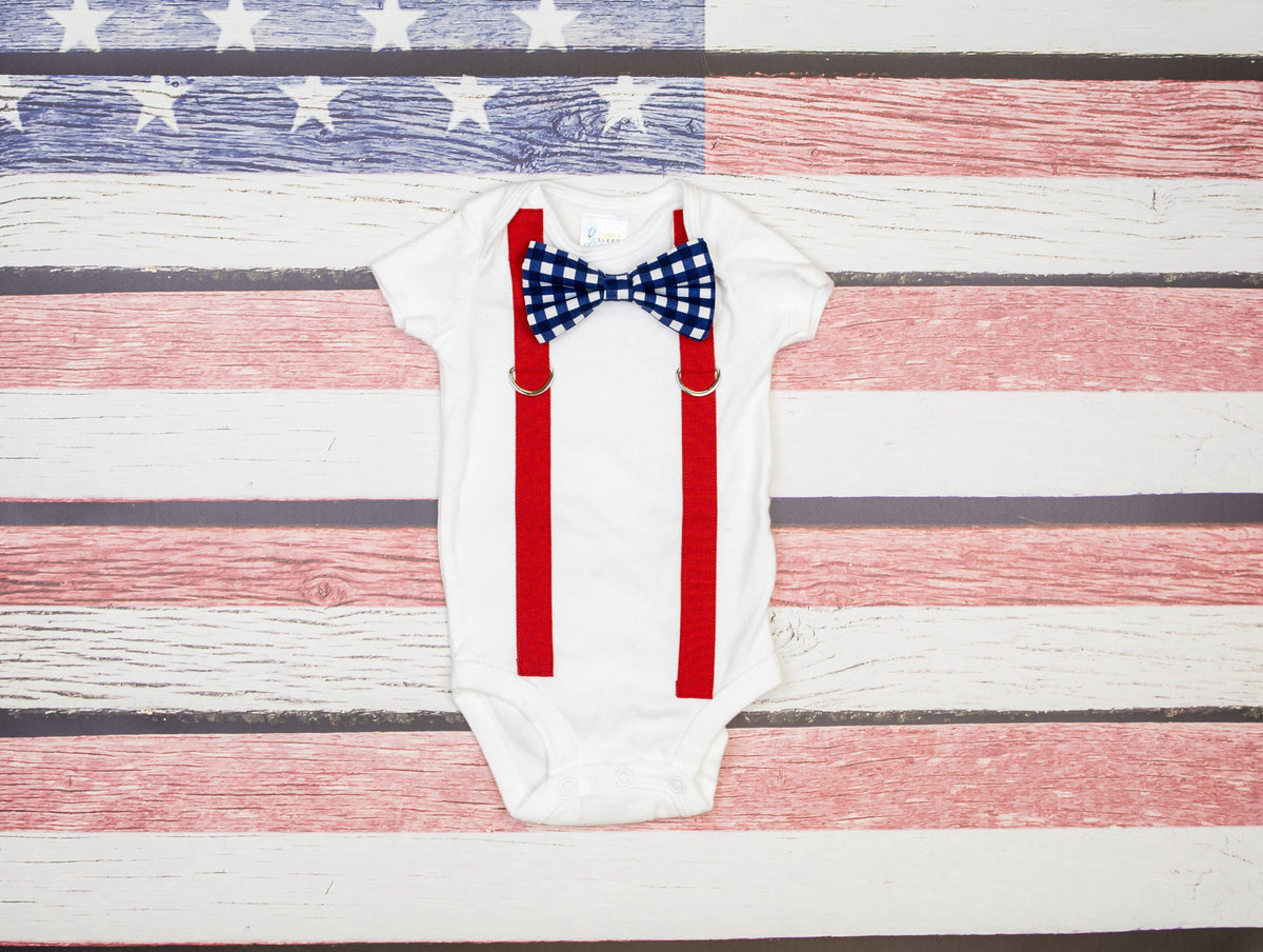 Cuddle Sleep Dream Oh Snap Red or Navy Gingham Tie &amp; Suspenders