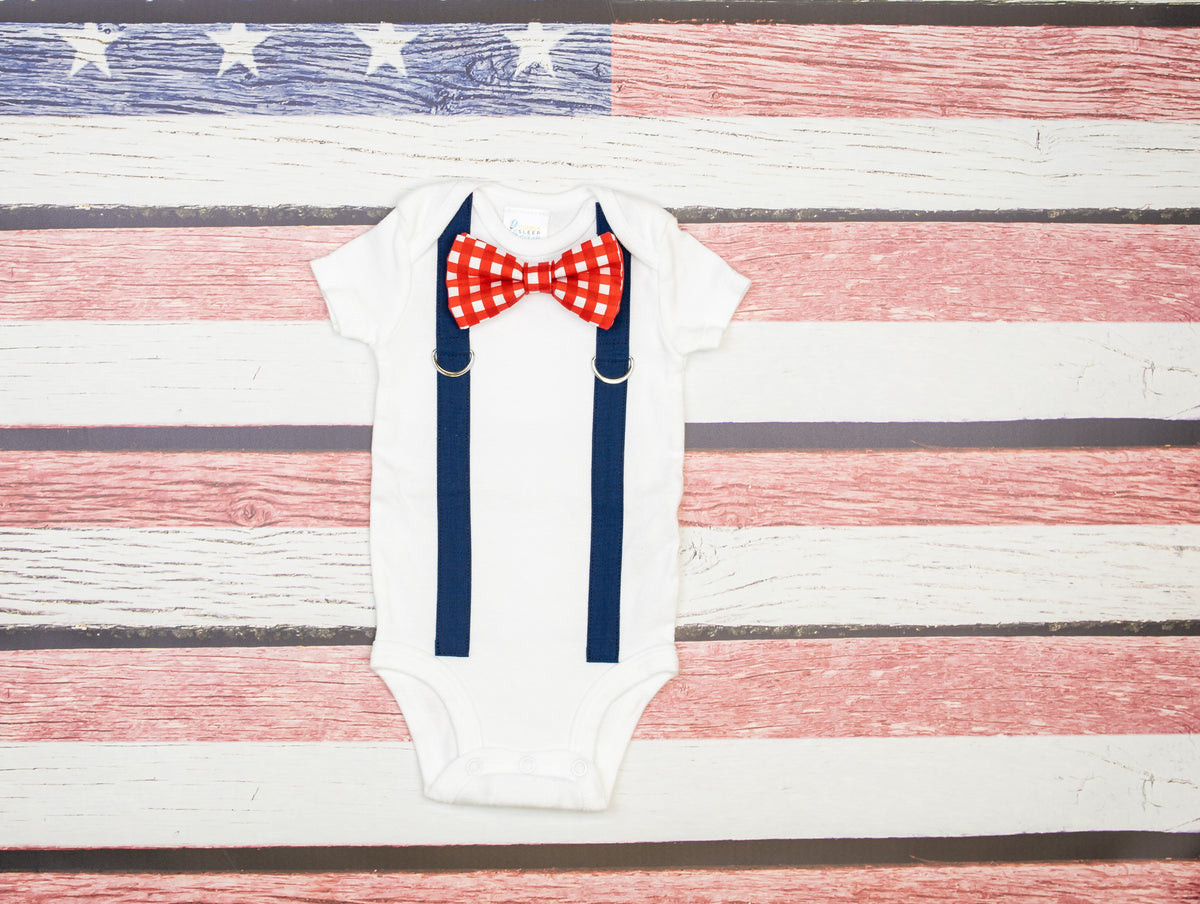 Cuddle Sleep Dream Oh Snap Red or Navy Gingham Tie &amp; Suspenders