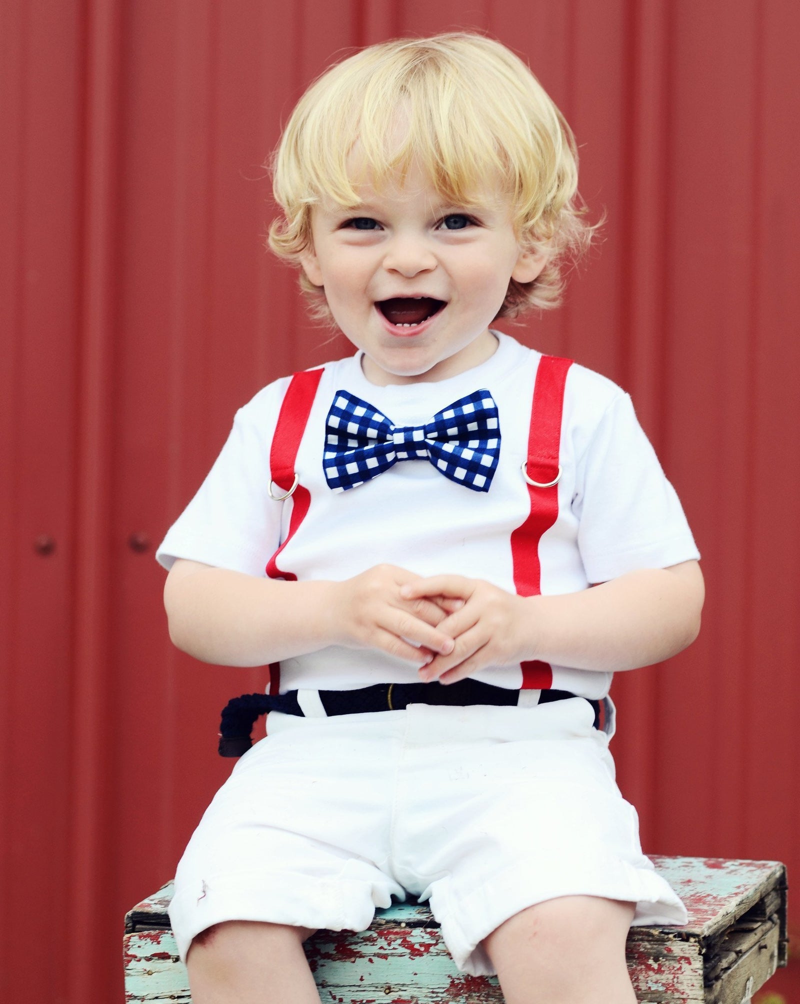 Red or Navy Gingham Tie & Suspenders