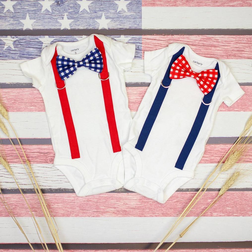 Red or Navy Gingham Tie &amp; Suspenders