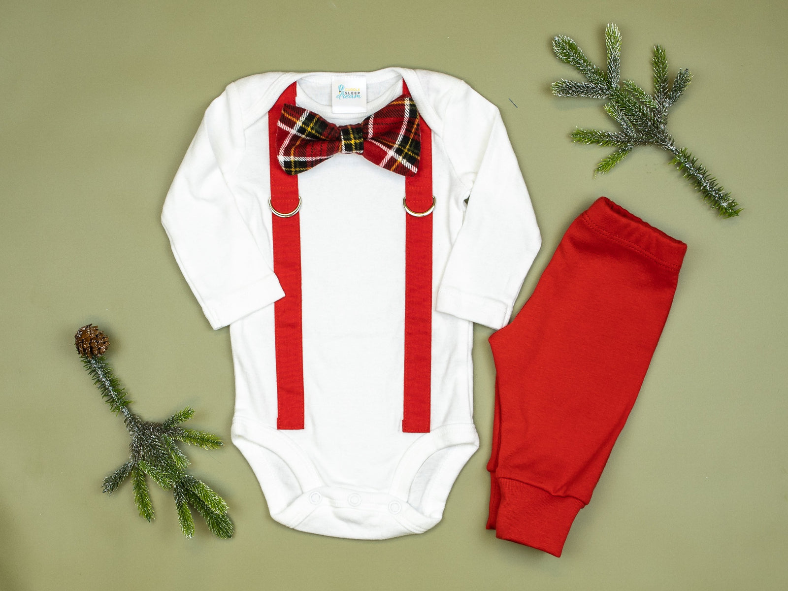 Cuddle Sleep Dream Oh Snap Red Suspenders / Heritage Plaid Tie