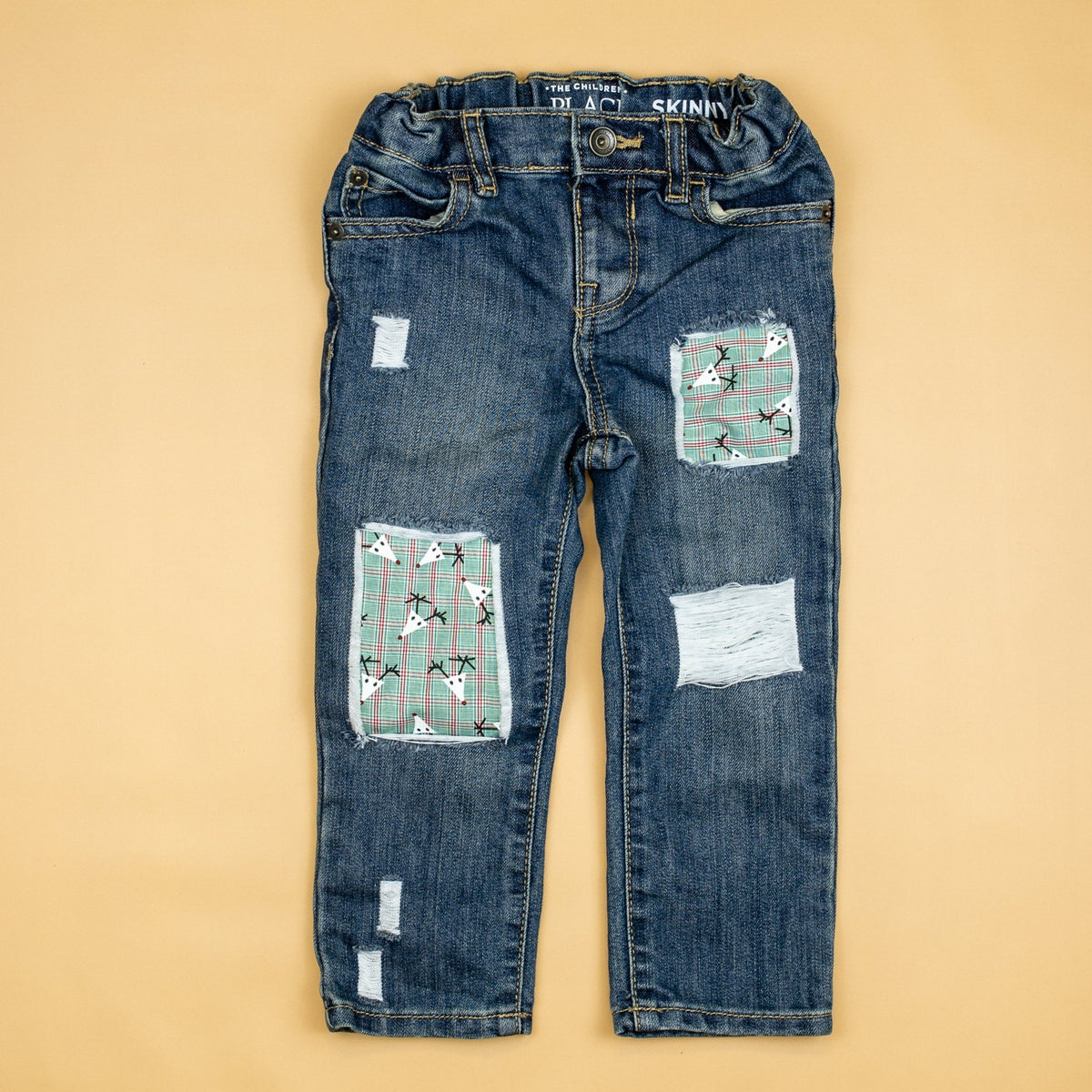 Cuddle Sleep Dream Reindeer Plaid Destroyed Denim