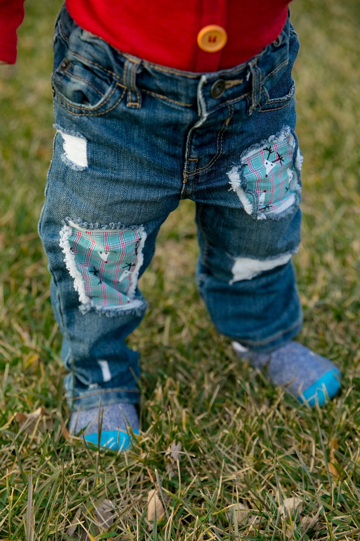 Cuddle Sleep Dream Reindeer Plaid Destroyed Denim