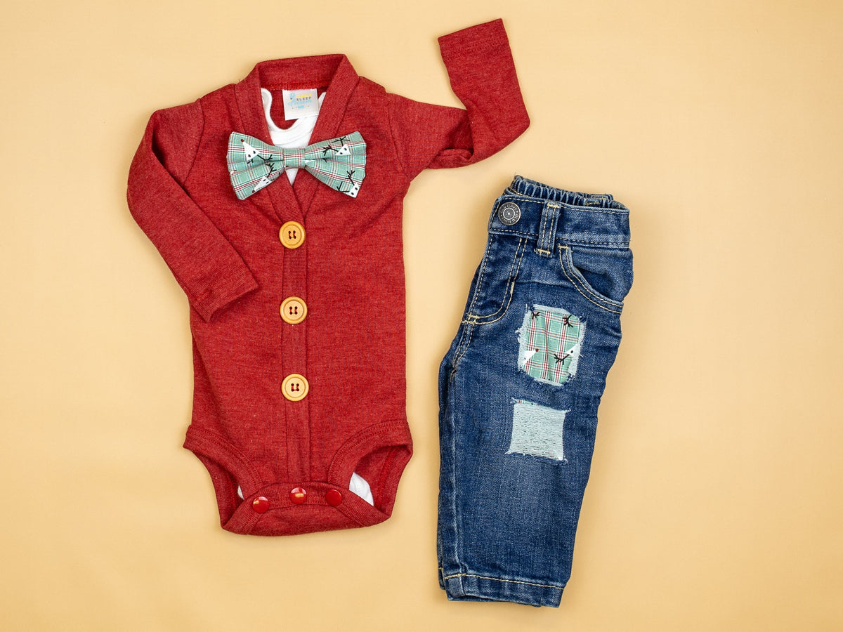 Cuddle Sleep Dream Reindeer Plaid Destroyed Denim