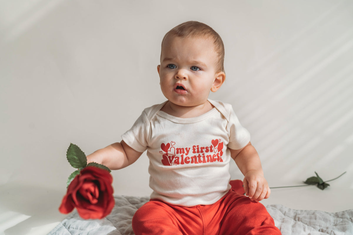 Cuddle Sleep Dream Retro First Valentines | Natural Bodysuit