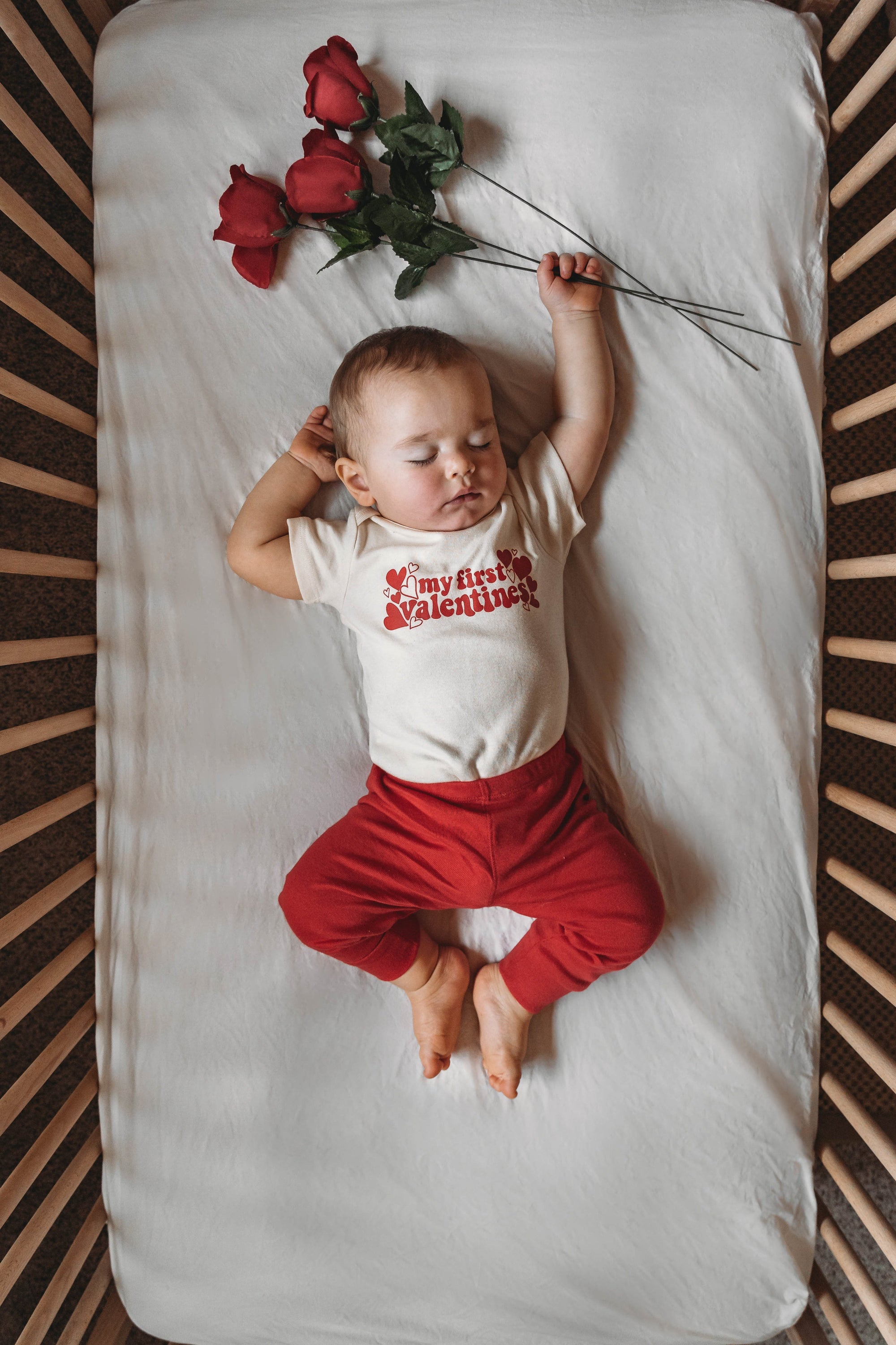 Cuddle Sleep Dream Retro First Valentines | Natural Bodysuit