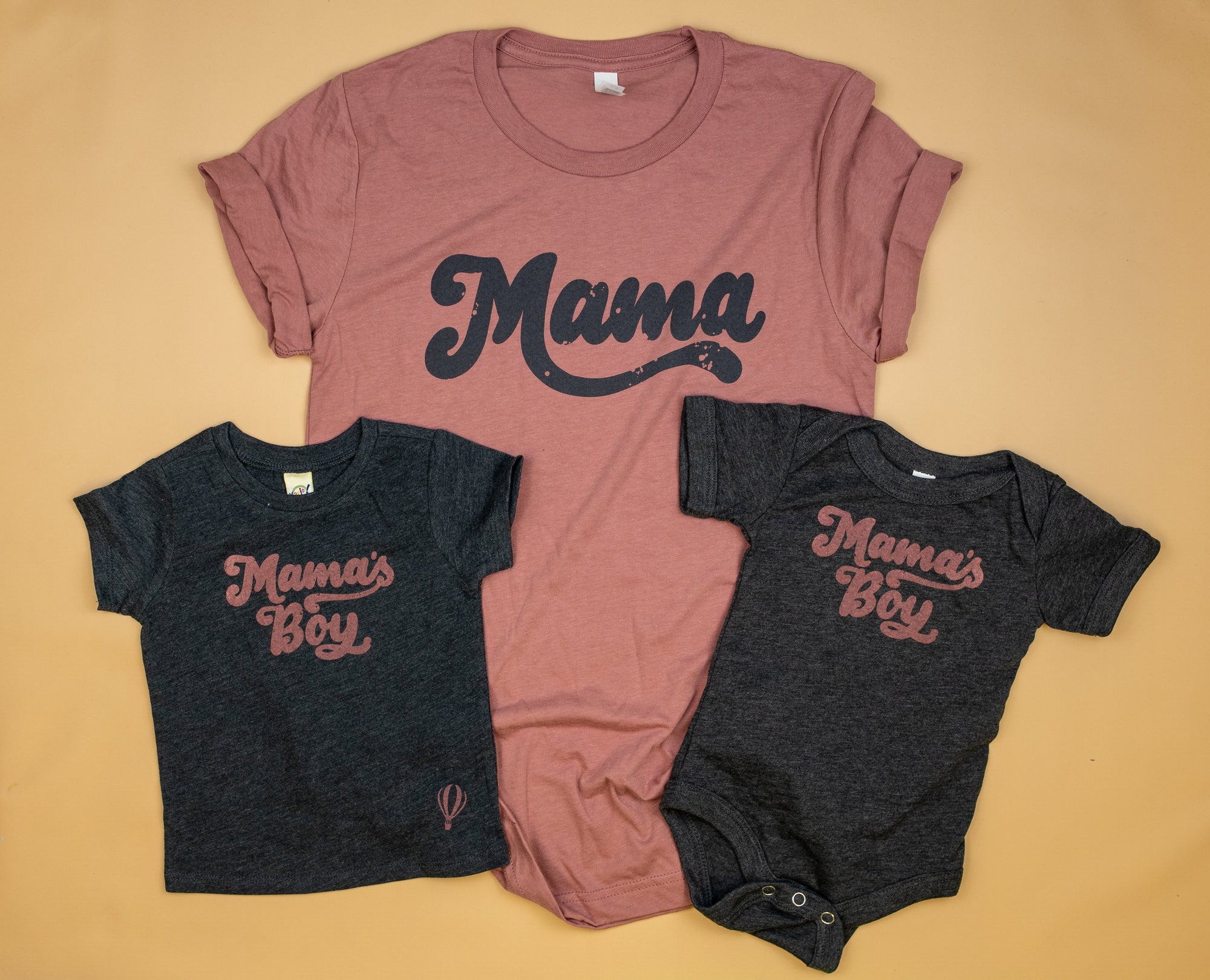 Cuddle Sleep Dream Retro Mama's Boy | Mauve on Charcoal Bodysuit