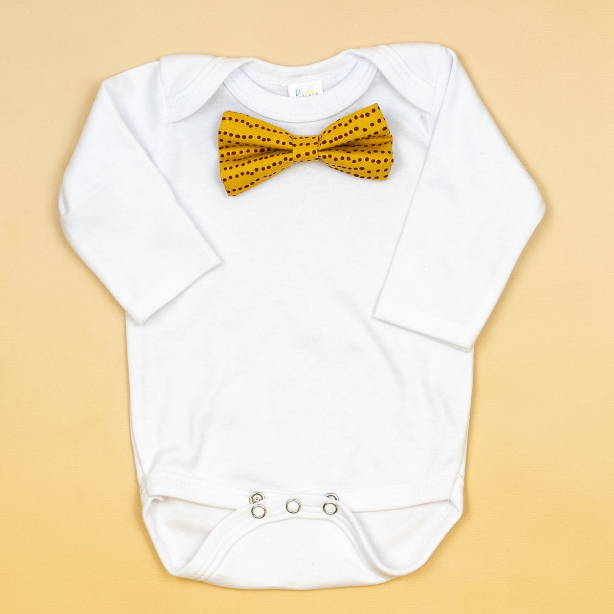 Cuddle Sleep Dream Bowtie Bodysuit Rust Messy Dot on Gold Bowtie Bodysuit
