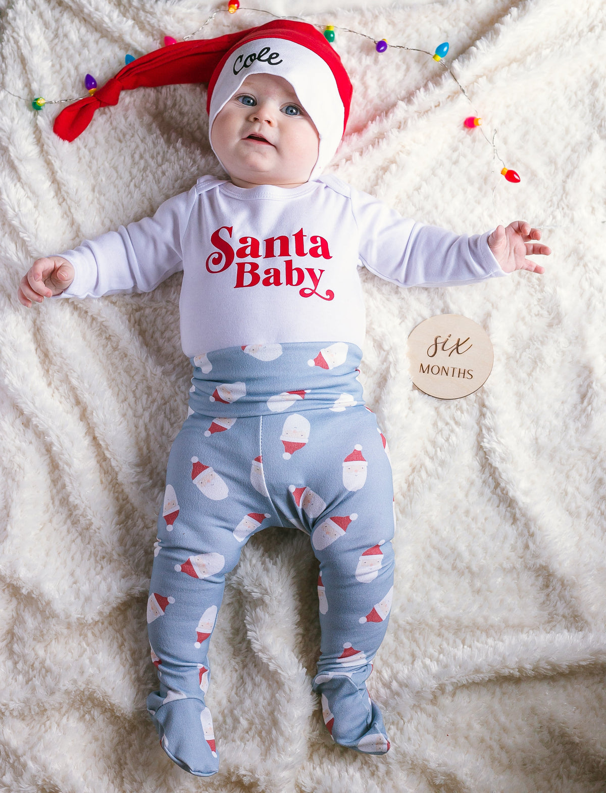 Cuddle Sleep Dream Leggings Santas on Blue Footies (NB-9m)