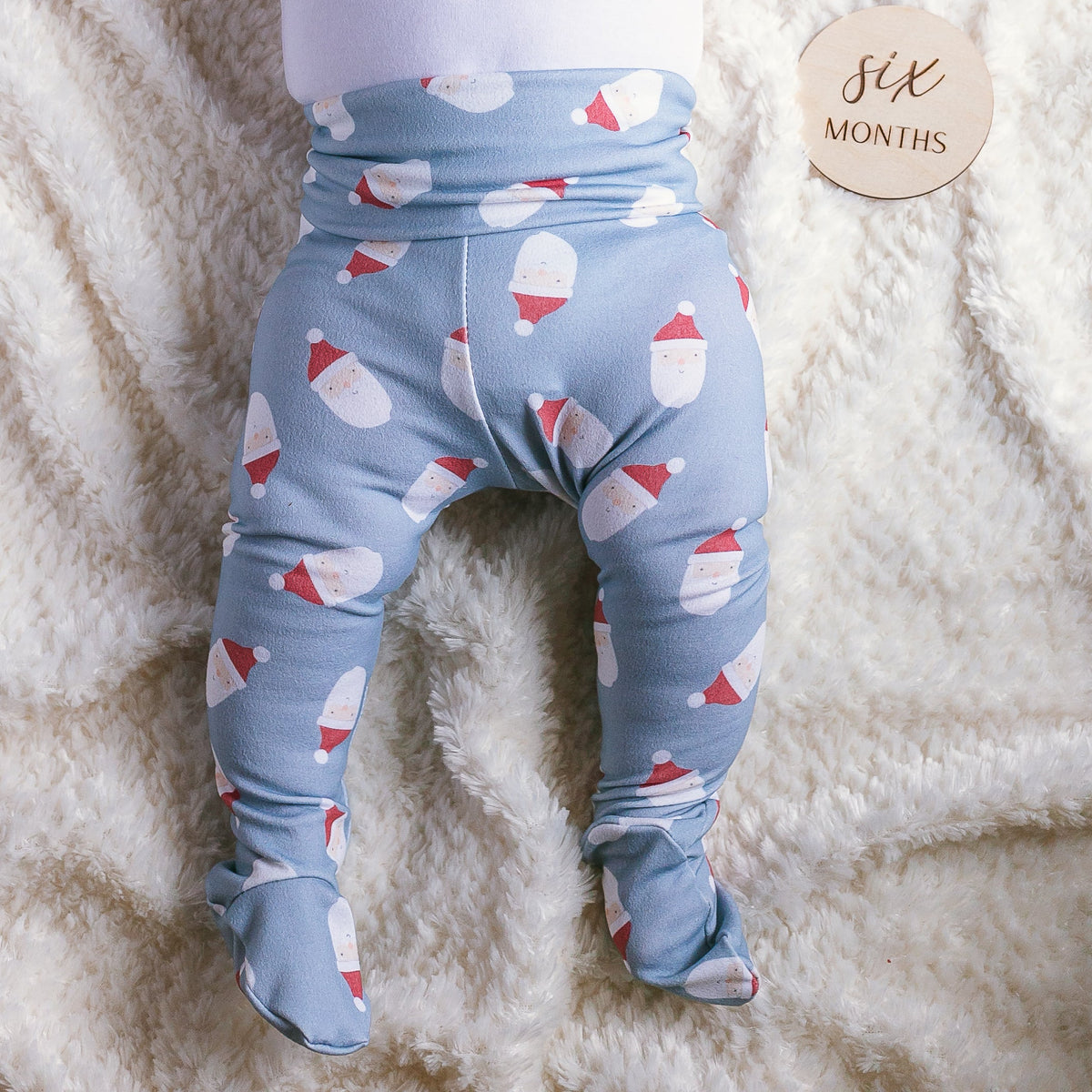 Cuddle Sleep Dream Leggings Santas on Blue Footies (NB-9m)