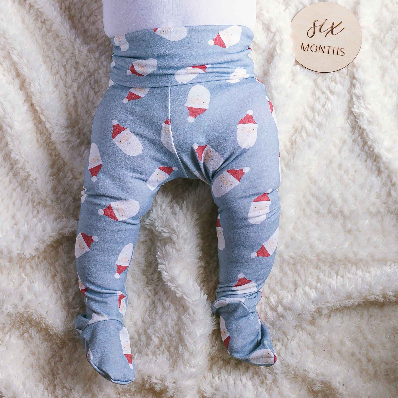 Cuddle Sleep Dream Leggings Santas on Blue Footies (NB-9m)