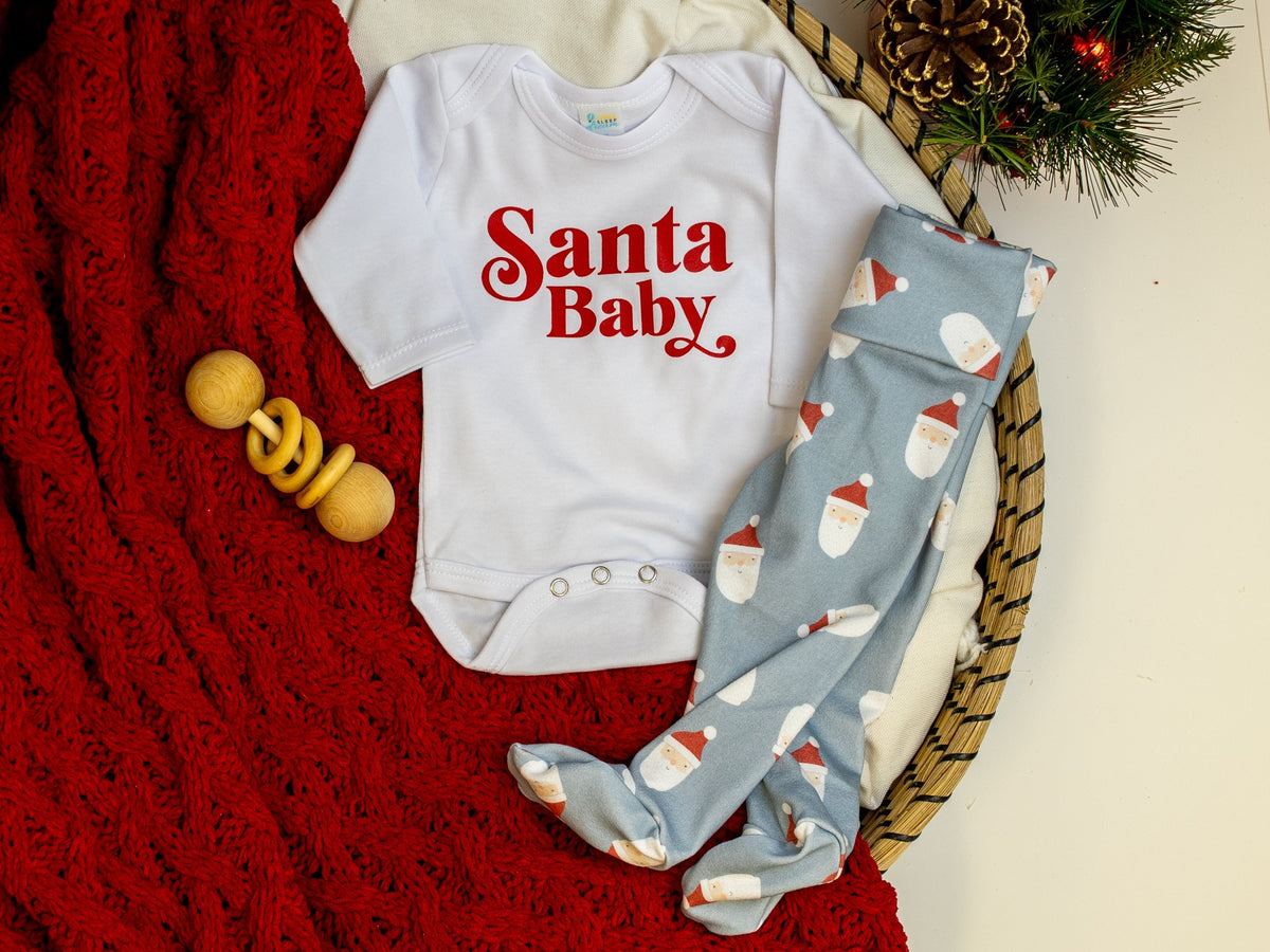Cuddle Sleep Dream Leggings Santas on Blue Footies (NB-9m)