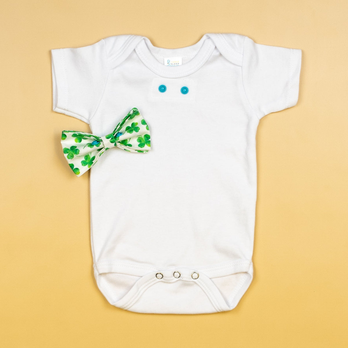 Cuddle Sleep Dream Bowtie Bodysuit Shamrocks on White Bowtie Bodysuit