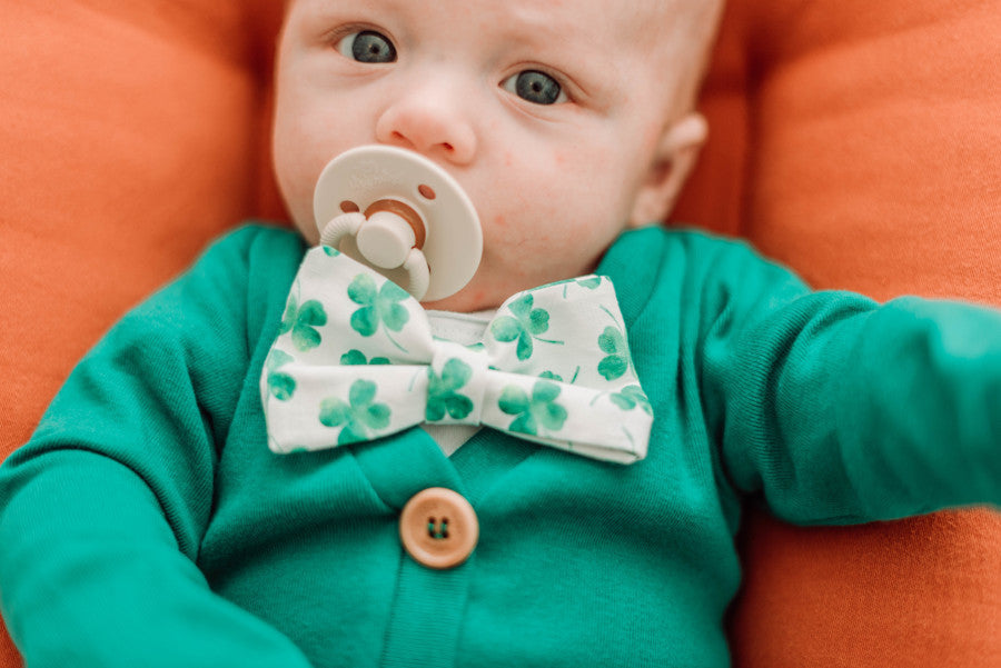 Cuddle Sleep Dream Bowtie Bodysuit Shamrocks on White Bowtie Bodysuit