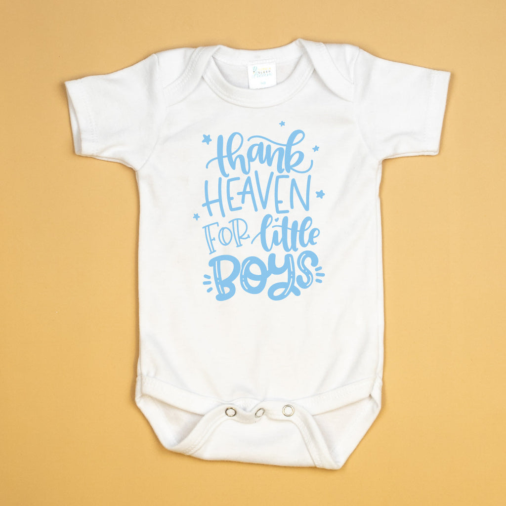 Thank Heaven | Baby Boy Baptism White Bodysuit