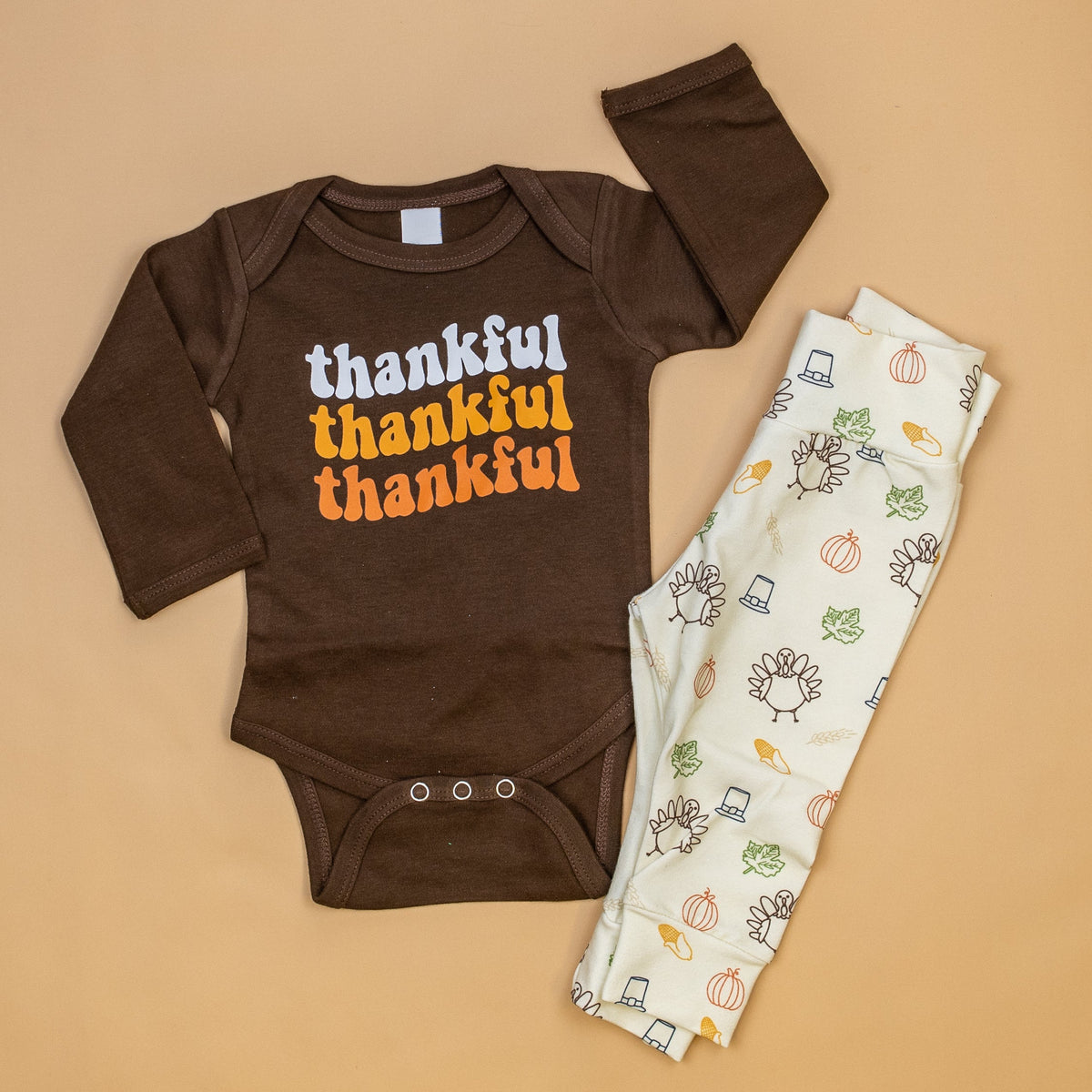 Cuddle Sleep Dream Thankful Thankful Thankful | Brown Bodysuit