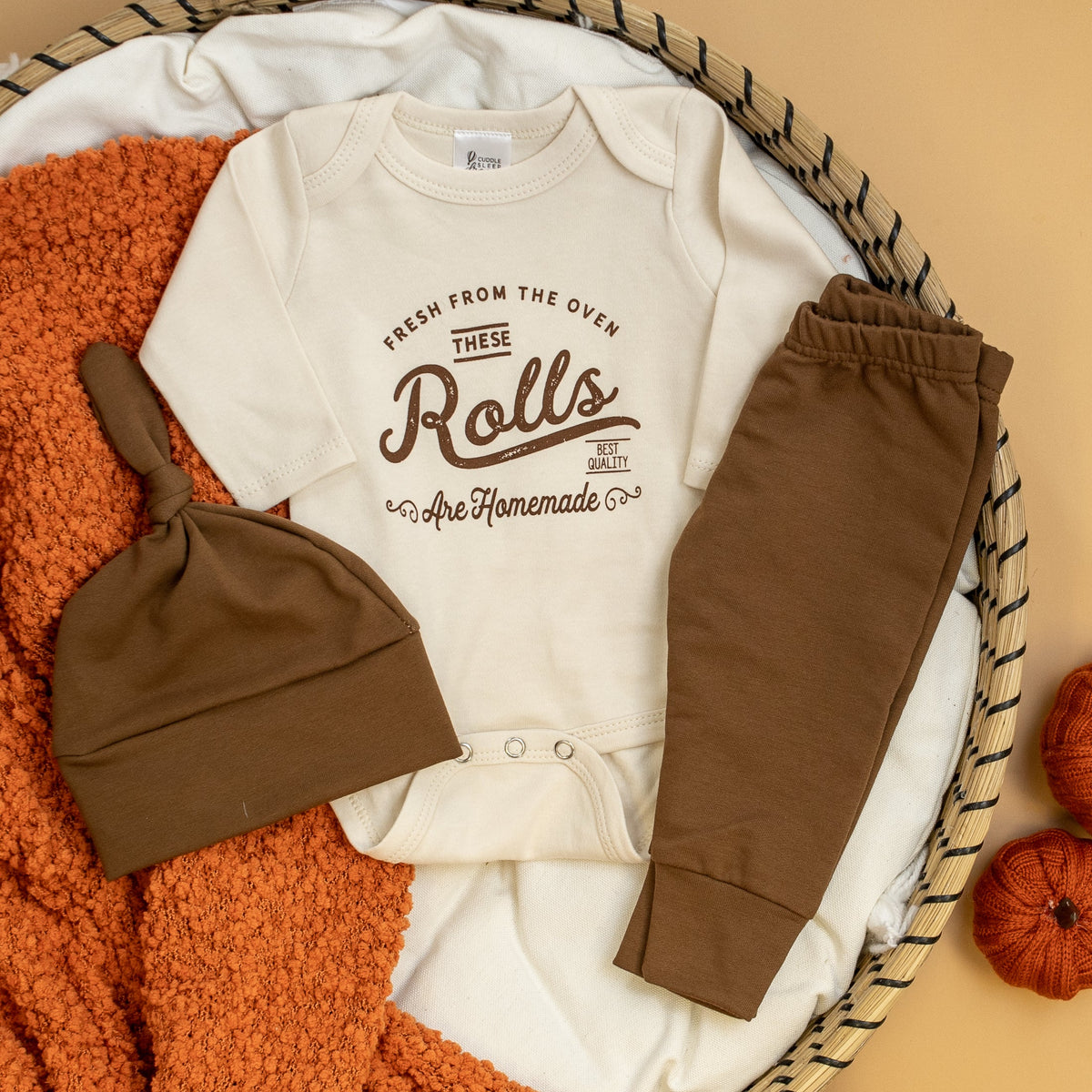 Cuddle Sleep Dream These Rolls are Homemade Onesie Bundle Personalized | Brown