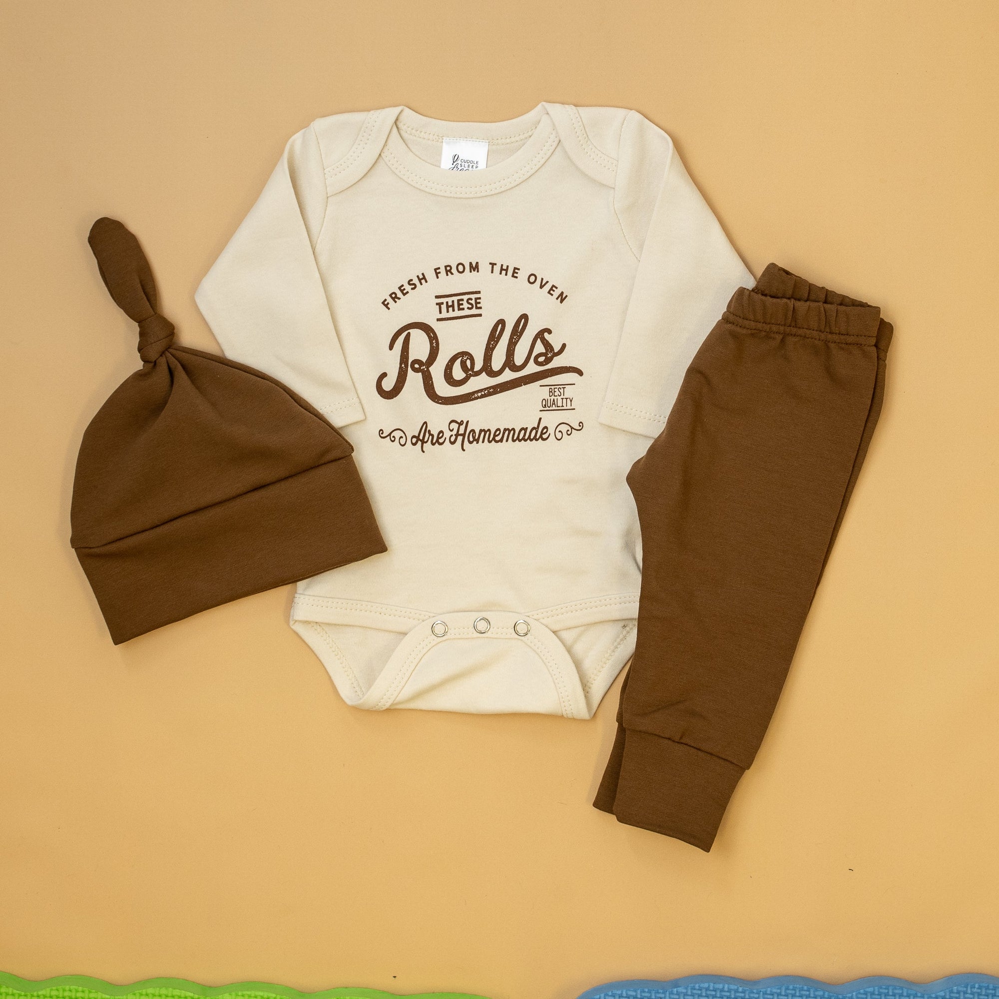 Cuddle Sleep Dream Newborn / Long Sleeve Bodysuit These Rolls are Homemade Onesie Bundle Personalized | Brown