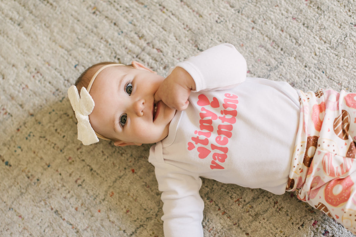 Cuddle Sleep Dream Tiny Valentine in Coral | White Bodysuit