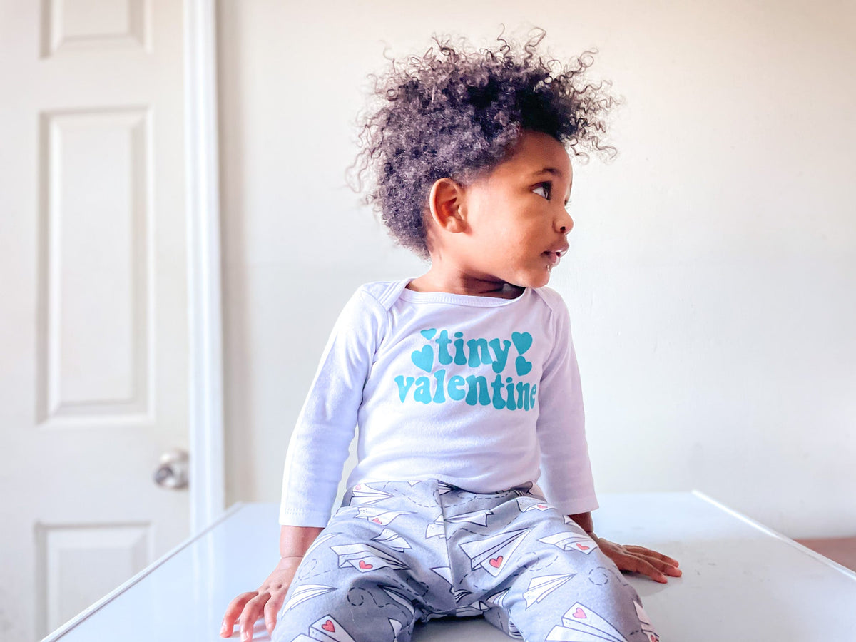 Cuddle Sleep Dream Tiny Valentine in Turquoise | White Bodysuit