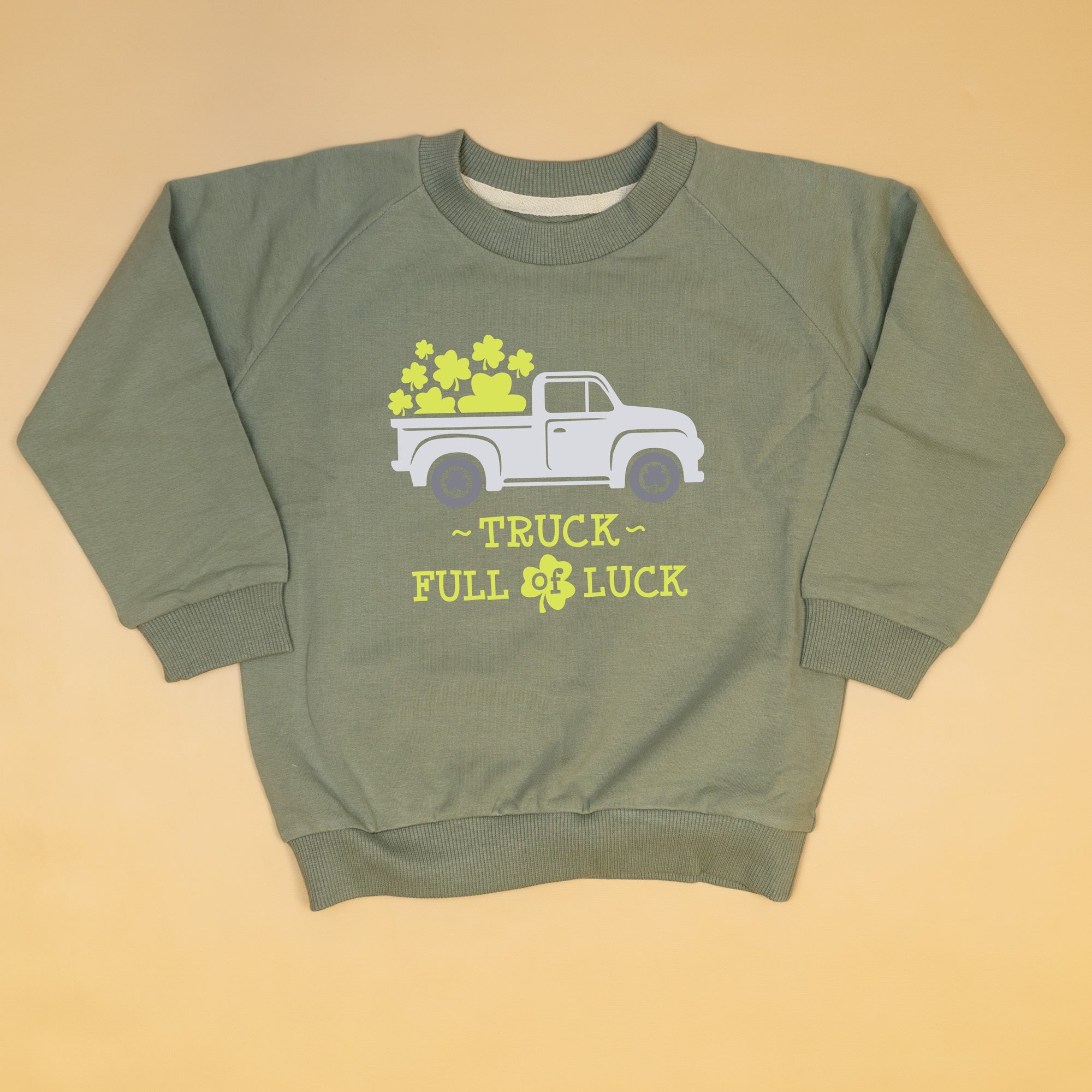 Cuddle Sleep Dream Truck Full of Luck | Light Olive Sweatshirt