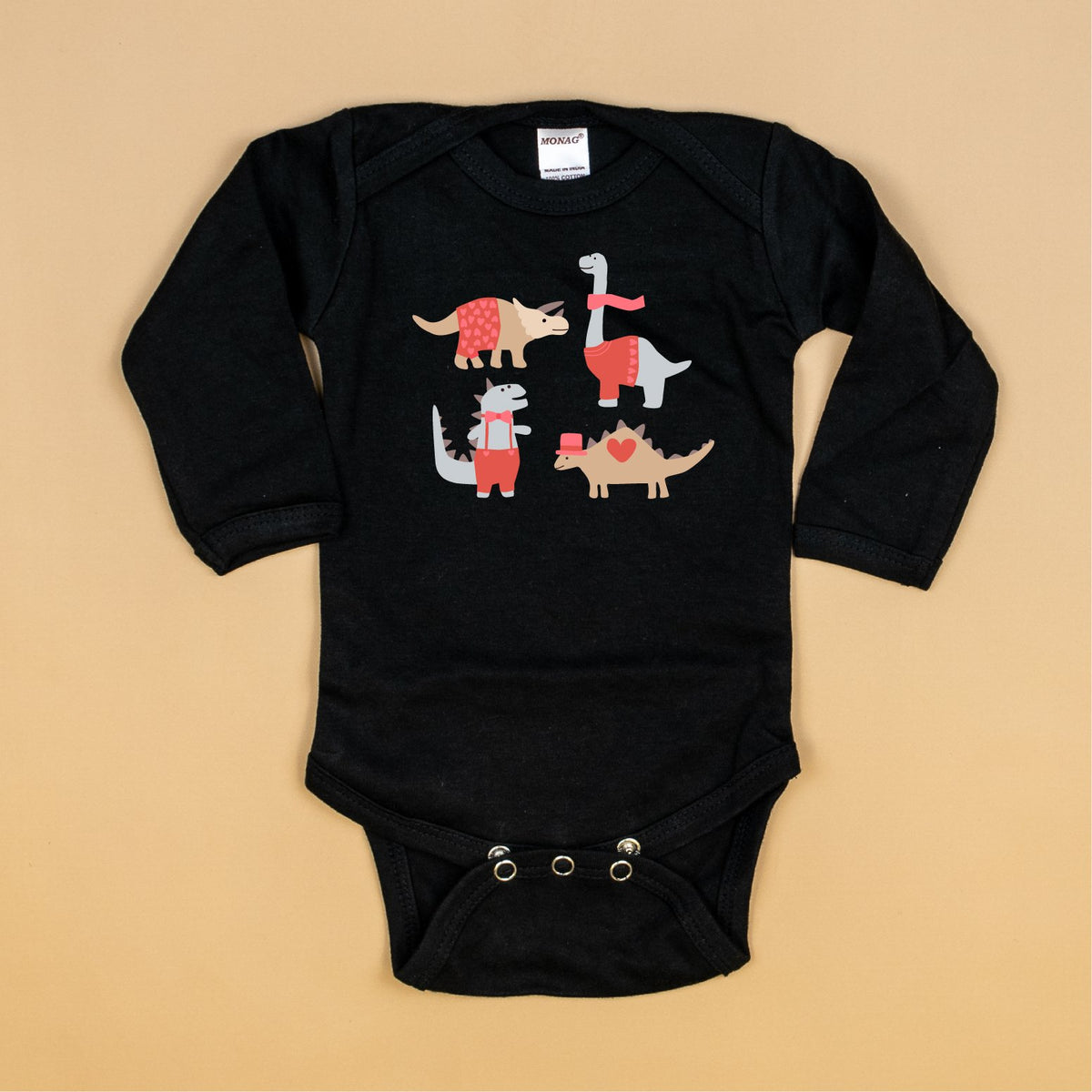 Cuddle Sleep Dream Newborn Long Sleeve Valentine Dapper Dinos | Bodysuit