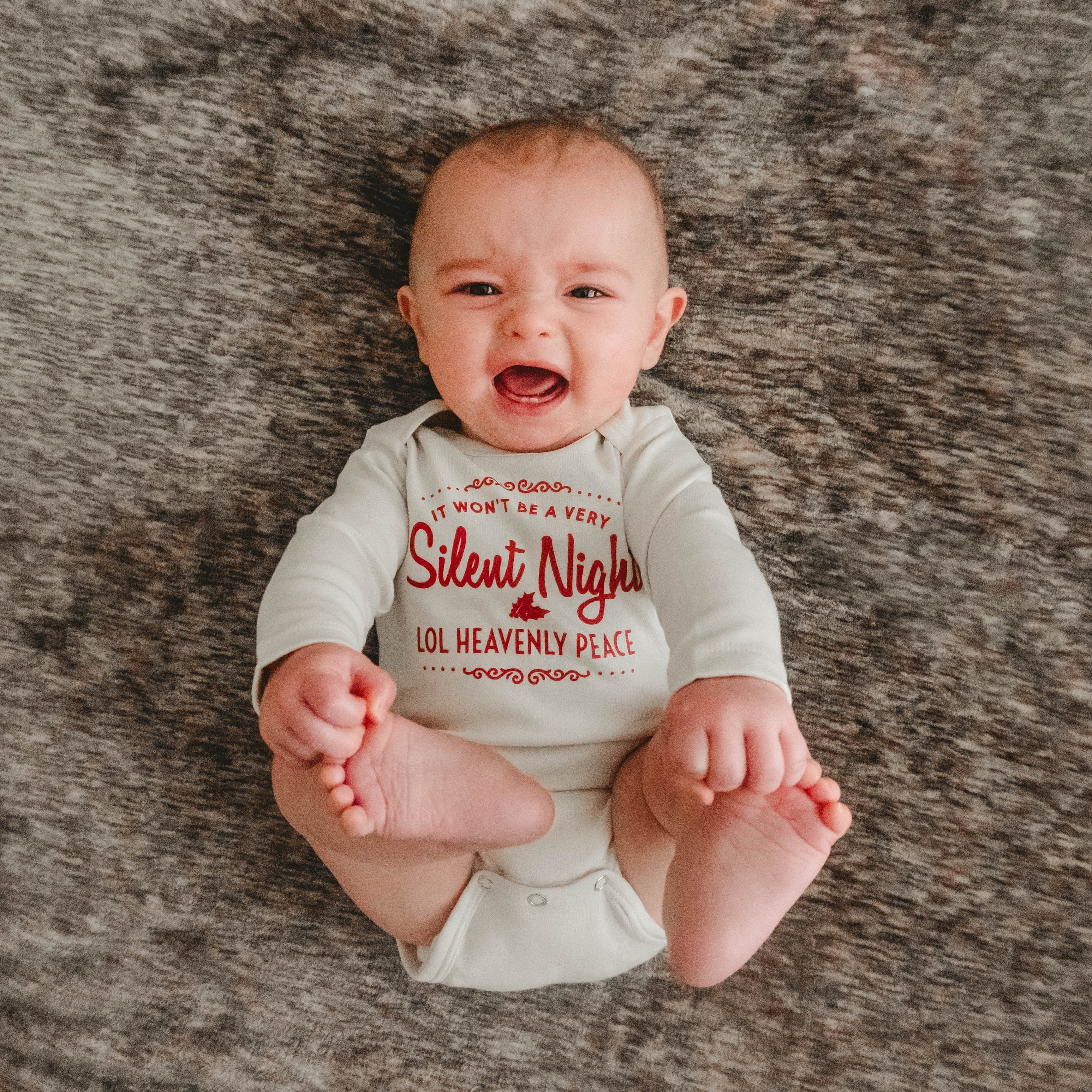Vintage-Style Not A Silent Night | Funny Baby Christmas Onesie | by Cuddle Sleep Dream 3M Long Sleeve for Infant