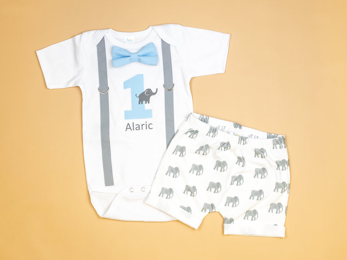 Cuddle Sleep Dream Oh Snap Elephant 1st Birthday Tie &amp; Suspender