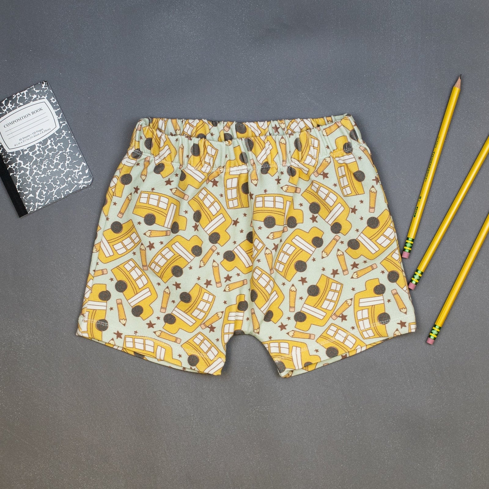 Cuddle Sleep Dream Rolled Hem Shorts School Bus | French Terry Play Shorts