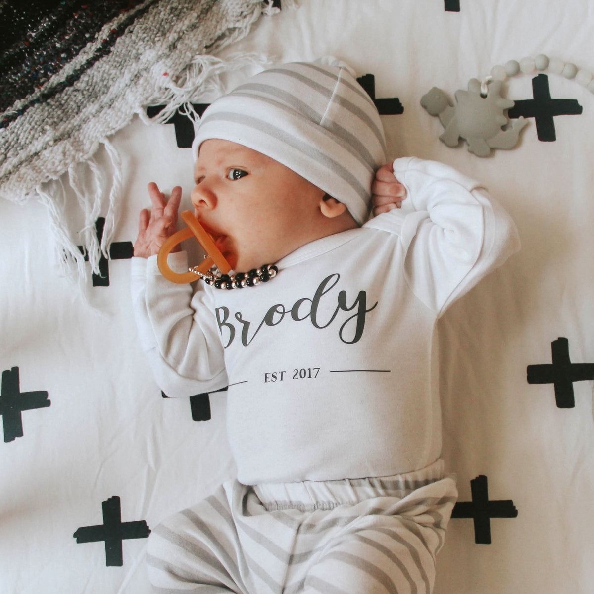 Cuddle Sleep Dream Knot Hat Small (0-3m) Gray/White Stripe French Terry Knot Hat