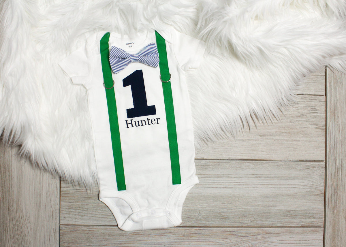 Cuddle Sleep Dream Oh Snap Green &amp; Navy 1st Birthday Onesie Personalized