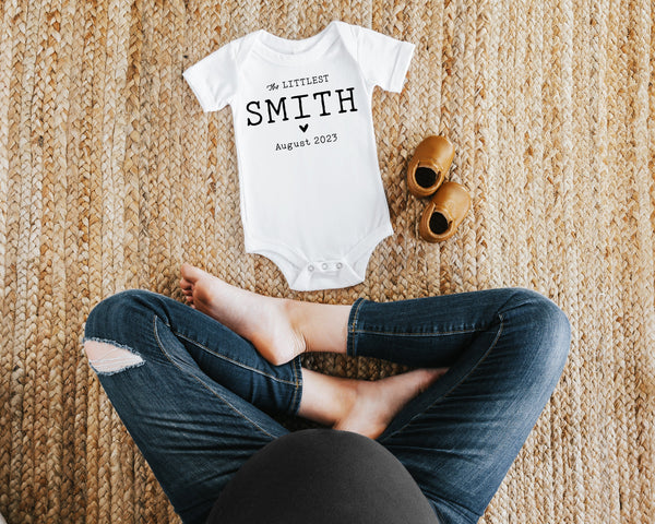 Littlest Last Name Bodysuit / Baby Announcement / Custom Last Name Baby  Onesie® 