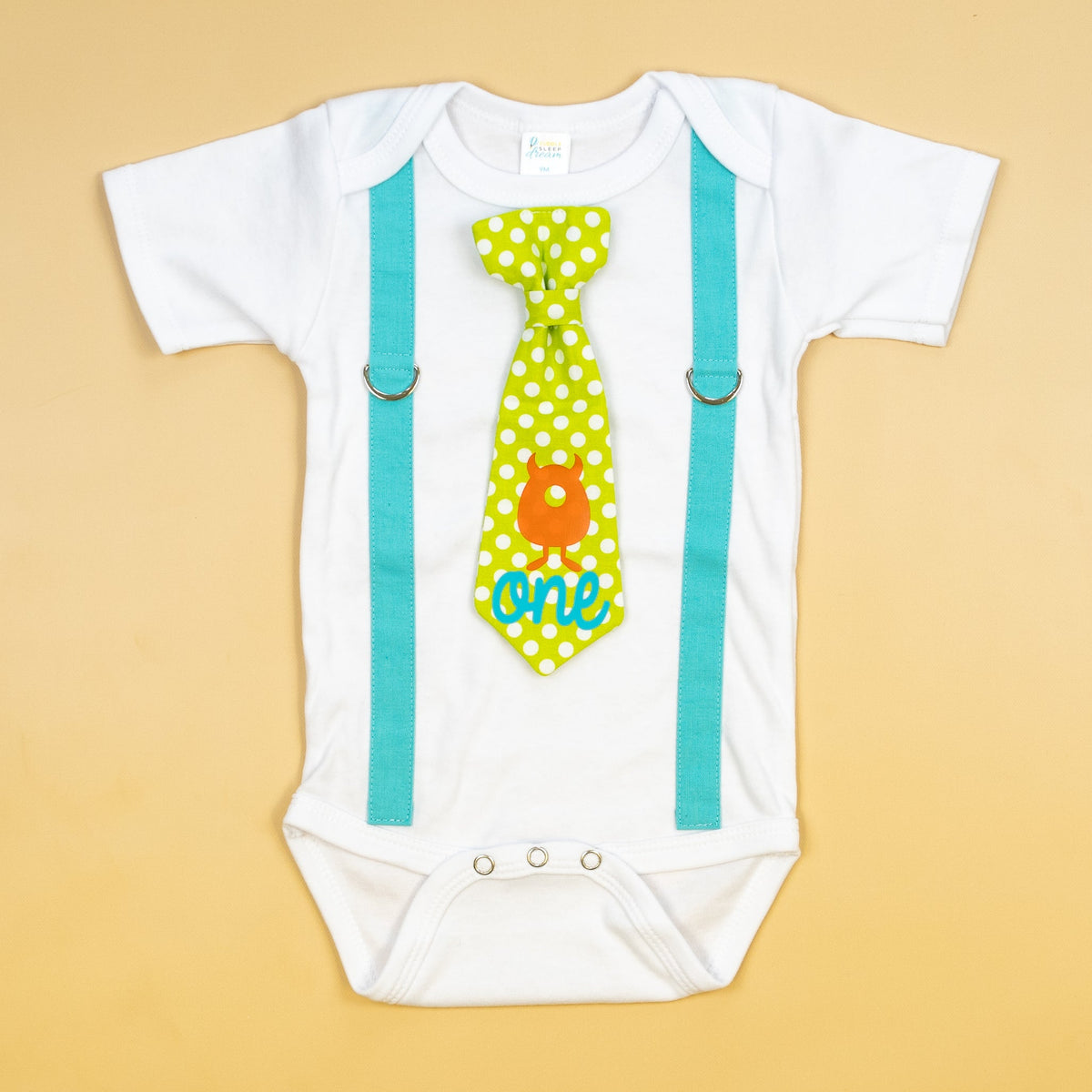 Cuddle Sleep Dream Oh Snap Little Monster 1st Birthday Tie &amp; Suspender Bodysuit
