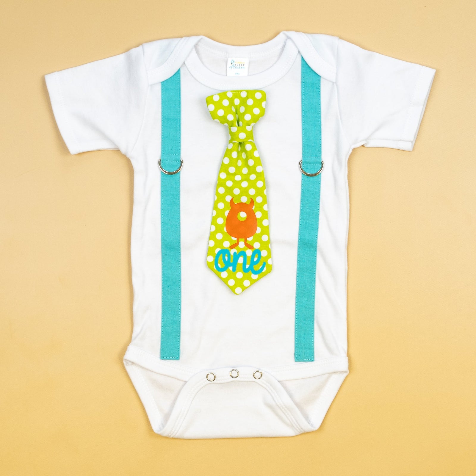Cuddle Sleep Dream Oh Snap Little Monster 1st Birthday Tie & Suspender Bodysuit