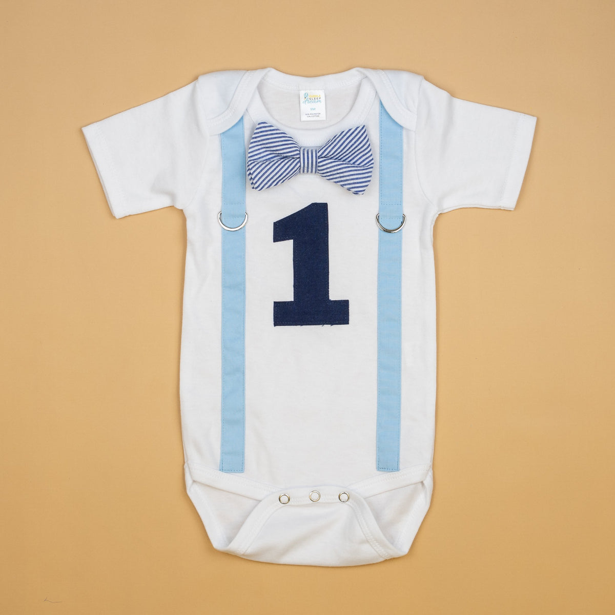 Cuddle Sleep Dream Oh Snap 9m Short Sleeve Bodysuit Blue Suspender / Navy Seersucker Bow 1st Birthday Bodysuit