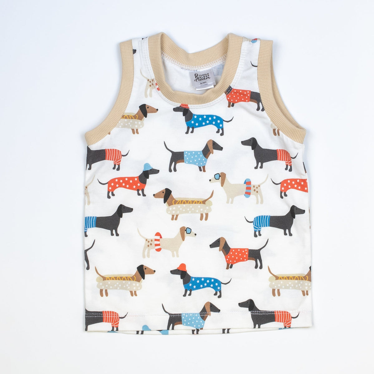 Cuddle Sleep Dream Rolled Hem Shorts Patriotic Doggy | Handmade Tank