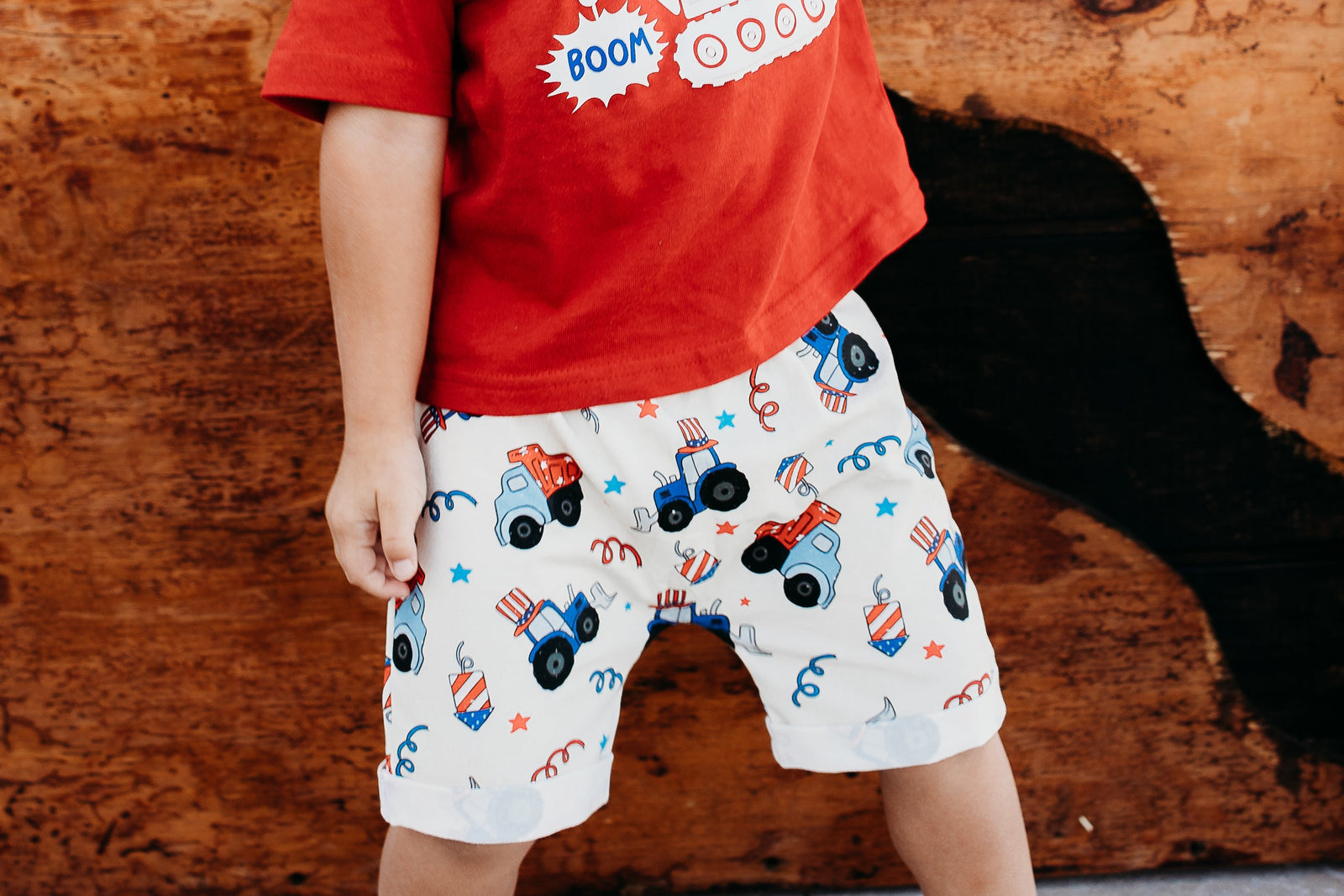 Cuddle Sleep Dream Rolled Hem Shorts Patriotic Trucks Rolled Hem Shorts