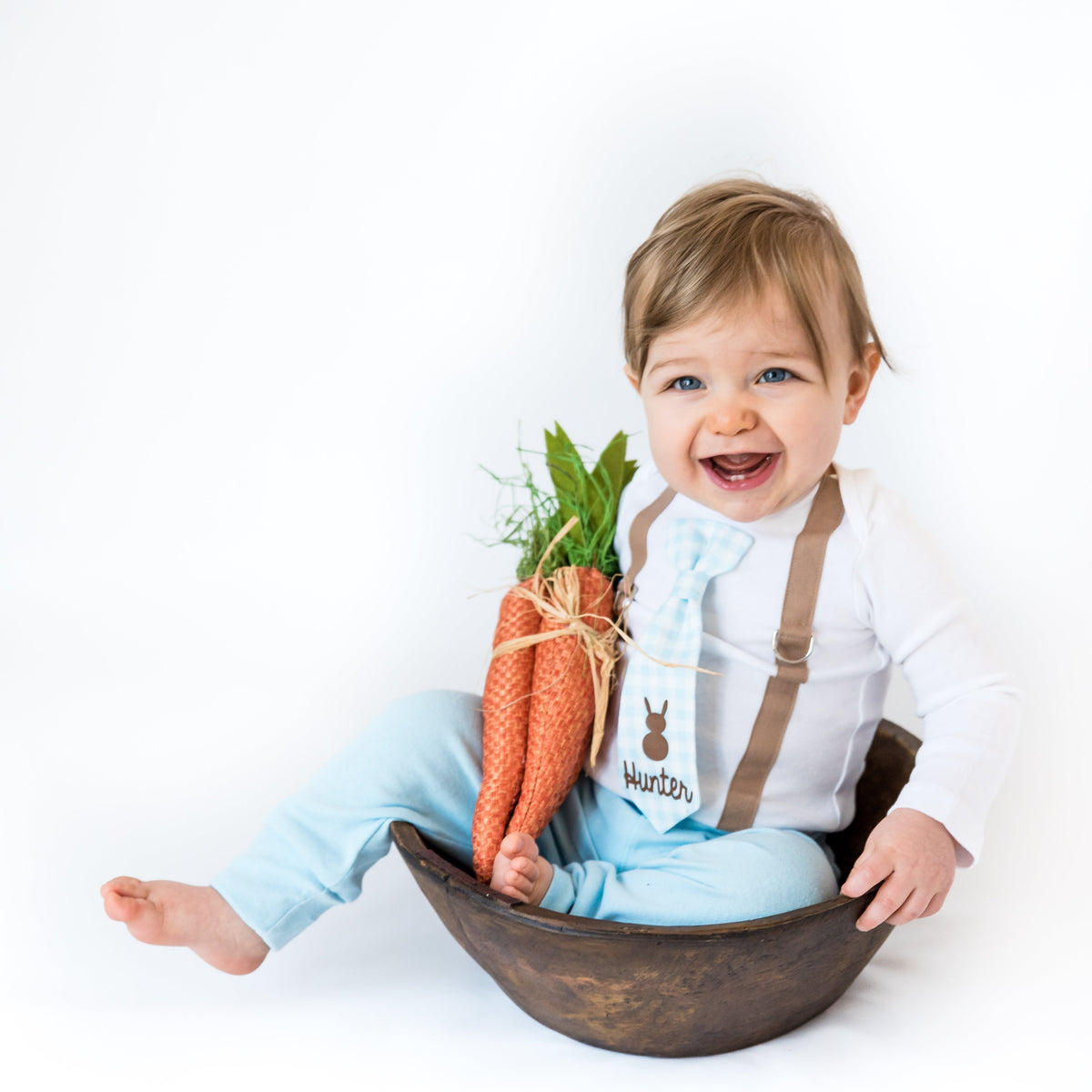 Cuddle Sleep Dream Mocha Suspenders | Personalized Light Blue Gingham Necktie