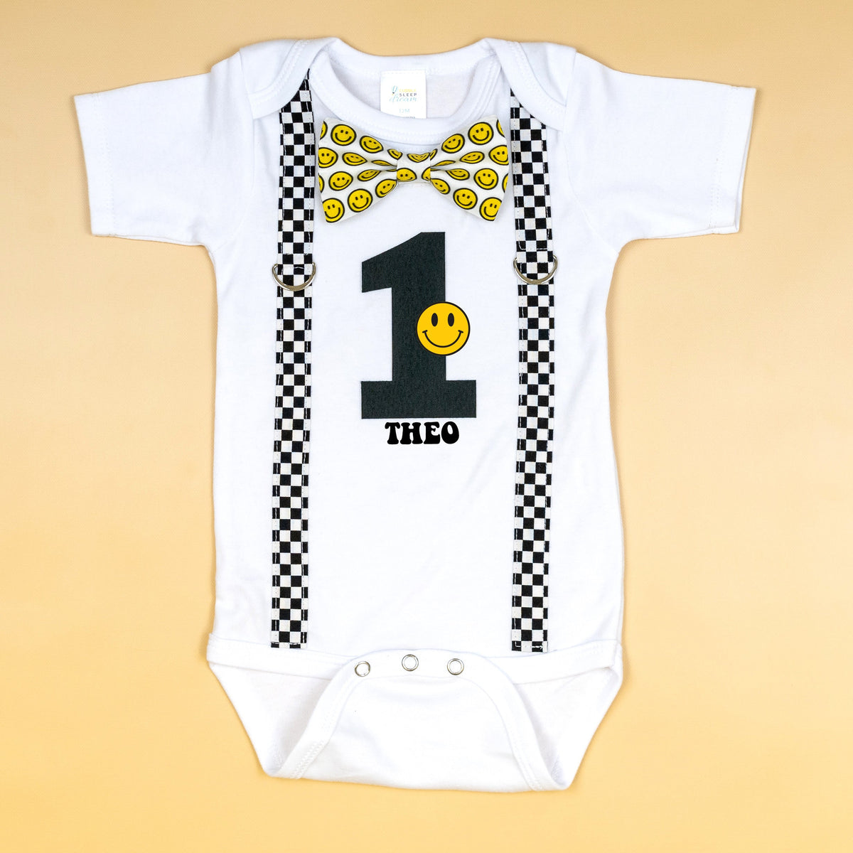 Cuddle Sleep Dream Oh Snap Smiley Face Theme Cake Smash Bodysuit