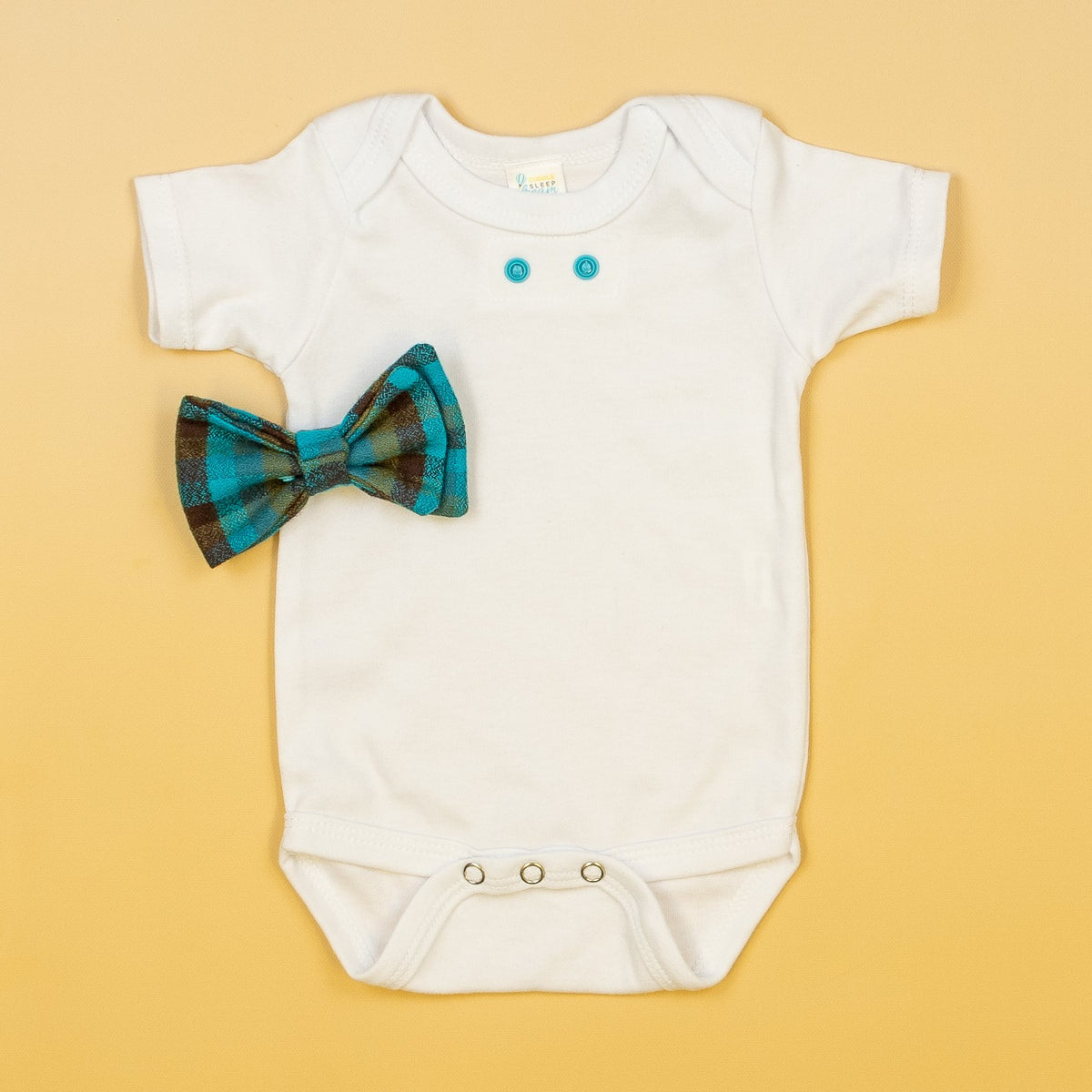 Cuddle Sleep Dream Bowtie Bodysuit Teal Plaid Bowtie Bodysuit