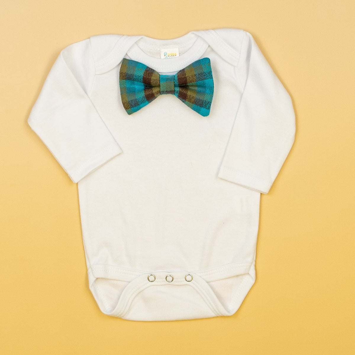 Cuddle Sleep Dream Bowtie Bodysuit NB Long Sleeve Bodysuit Teal Plaid Bowtie Bodysuit